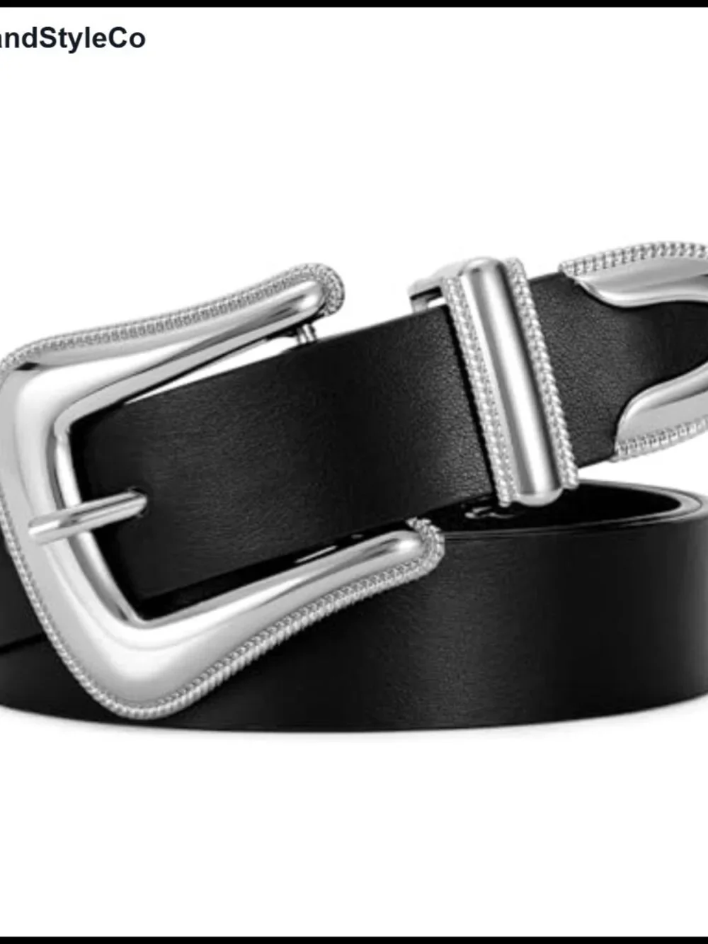 Vintage Western Faux Leather Belt with Silver Buckle for Jeans
